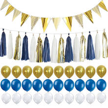 Conjunto de balões de papel toalha de pompoms, 2 pçs, azul marinho, branco ou dourado, guirlanda para aniversários, casamento, chá de bebê, decoração de festa 2024 - compre barato