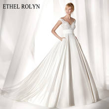 Ethel rolyn cetim vestido de casamento 2022 do vintage fora do ombro romântico frisado laço vestido de noiva vestidos de casamento 2024 - compre barato