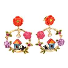 Juicy Grape Hand Painted Enamel Glaze Earrings Flower House birds Earrings Enamel Craft Stud Earrings Fashion Jewelry Women 2024 - buy cheap