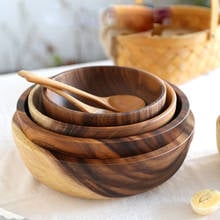 Salad Bowl Natural Luxury Acacia Wooden Bowl Wood Grain Korea Japanese-style Basin Tableware Household Fruit Plate Rice Ramen 2024 - buy cheap