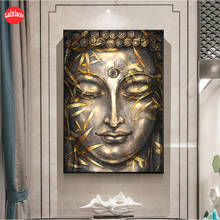 Pintura de diamante 5D DIY, arte abstracto, estatua de Buda dorado, religión, arte para el hogar, punto de cruz, diamante cuadrado completo 2024 - compra barato