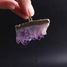 Colgante de piedra de cristal púrpura, amatista Natural, energía, Chakra, radiestesia, péndulo, hecho a mano, joyería de diamantes de imitación, 3 uds. 2024 - compra barato