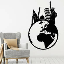 Pegatina de vinilo para pared de agencia de viajes, mundo de viaje, torre de París, Estatua de la libertad, pegatina para ventana, dormitorio, sala de estar, decoración del hogar, S1060 2024 - compra barato