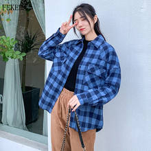 Plaid Shirts Womens Blouses And Tops Autumn News Cotton Long Sleeve Loose Checked Female Clothes Two Pockets 2024 - buy cheap