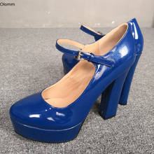Olomm-zapatos de tacón alto cuadrado para mujer, calzado Sexy, punta redonda, precioso, azul, para fiesta, talla grande de EE. UU. 5-15, novedad 2024 - compra barato
