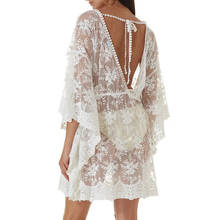 See-through Deep V Backless Sexy Cover Up Lace Bikini Women Swimsuit Cover-up Bathing Suit Swimwear Mesh Beach Dress Tunic Robe 2024 - buy cheap