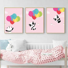 Meninas panda arte da parede do berçário animais lona poster dos desenhos animados rosa pintura da lona nordic crianças decoração quarto babay 2024 - compre barato