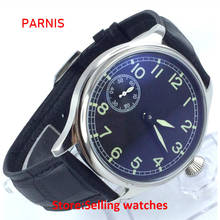 Relógio masculino clássico 44mm, mostrador preto, coroa grande, enrolamento manual, 6497 2024 - compre barato