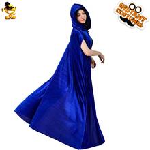 Wizard manto traje fantasia vestido de festa cosplay feminino longo com capuz robe traje role play comprimento total azul roupas de capa 2024 - compre barato