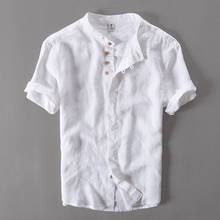 Summer Short Sleeve Shirts for Men Pure Linen Slim Thin Style Casual Solid White Tops Plus Size M-4XL Male Vintage Clothing 2024 - buy cheap