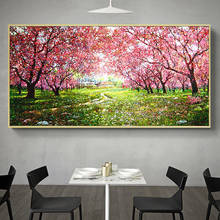 Pinturas en lienzo de paisaje de flores de cerezo coloridas, carteles e impresiones, imágenes artísticas de pared para decoración de sala de estar 2024 - compra barato