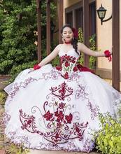 Белое платье Quinceanera с красной аппликацией вышивка милое Тюлевое Бальное Платье милое 16 платья 15 лет 2020 2024 - купить недорого