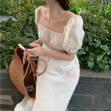 New 2020 Summer Women Dress Square Collar Short Puff Sleeve Elegant Solid Color Female Slim Waist Dress Ladies Vestidos JW9541 2024 - buy cheap