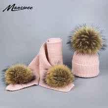Woman's Hat Children Scarf Hat Sets PomPon Beanie Skullies Cap for Boys and Girls  Autumn Winter Warm Thick Stretchy Knit Fur 2024 - buy cheap