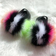 Summer Kids Luxury Fluffy Fur Slippers Fashion Furry Slides Children's Fox Fur Shoes Non-slip Heel Strap Flip Flops Girl Sandals 2024 - купить недорого