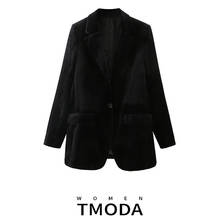 Tmoda356 za casaco de veludo com um botão, feminino, outono inverno, preto, tamanho grande, ol, escritório, verde escuro, blazers e jaquetas femininas, 2021 2024 - compre barato