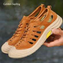 Dourado sapling sapatos masculinos de verão, sandálias de caminhada ao ar livre, respirável e couro genuíno, sapato de caminhada para homens 2024 - compre barato