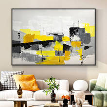 Abstract Geometric Painting 100% Hand Painted Oil Painting On Canvas Modern Yellow Gray Blue Wall Art For Living Room Home Decor 2024 - buy cheap