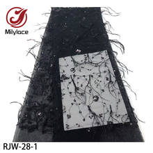 Milylace luxo pena bordado tule malha tecido de renda com contas e lantejoulas para o vestido casamento nupcial RJW-28 2024 - compre barato