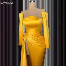 Sexy Gold Mermaid Evening Dresses With High Split Side Sweep Train Long Prom Dresses 2021 Arabic African Party Gowns Robe soirée 2024 - buy cheap