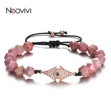 Neovivi CZ Folha Forma Eye Charme Pulseiras Facetada Esferas de Pedra Natural Pulseiras de Tecelagem Corda Preta Cadeia Jóias Mulheres Homens DIY 2024 - compre barato