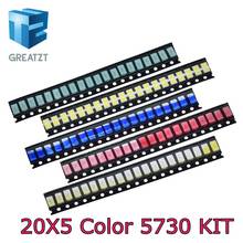 GREATZT 100pcs=5 colors x 20pcs SMD 5730 5630 LED Diode Assortment KIT LED Diode Kit Green / RED / White / Blue / Yellow 2024 - buy cheap