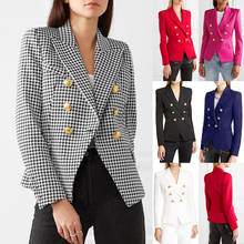 Spring Autumn New Houndstooth White Blazer Women Fashion Slim Double Breasted Outwear Casual Ladies Jackets And Blazers Q1198 2024 - buy cheap