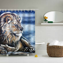 Bonito leão impresso cortinas de chuveiro frabic poliéster à prova dcute água bonito leão cortina de chuveiro cortinas do banheiro 10 com ganchos 2024 - compre barato