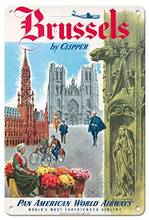 Brussels, Belgium by Clipper - Pan American World Airways - The Cathedral of Saints Michel and Gudule -  Metal Tin Sign 2024 - buy cheap