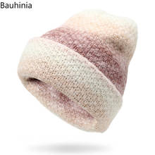 Bauhinia Colorful Casual Women's Knitted Hats Soft Warm Rabbit Fur Beanies Autumn Winter Thick Skullies Bonnet Gorros 2024 - buy cheap