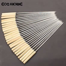 Useful Stainless Steel BBQ Tools Flat Barbecue Stick BBQ Roasting Needle with Wooden Handle Skewers Outdoor Camping BBQ Forks 2024 - buy cheap