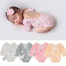 Newborn Photography Props Bow Tie Lace Silk Dress + Hair Band Two Piece Set Baby Girl Growth Souvenirs Photo Clothing 2024 - buy cheap