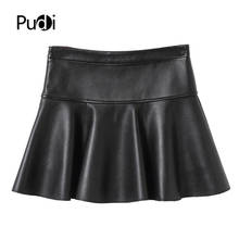 Women Genuine Leather Skirt Famele Girl Real Sheep Skin Leather A-line Black Color Skirts ST011 2024 - buy cheap