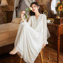 Camisola de manga comprida moda feminina, camisola de bordado modal para mulheres primavera, camisola de princesa com bordado, vestido solto para casa 2024 - compre barato