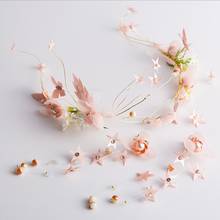 Women Handmade Romantic Princess Wedding Hairband Pink Blossom Flower Crown Pageant Prom Headband Hair Earrings Accessories 2024 - buy cheap