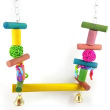 Natural Wooden Parrots Swing Toy Colorful Birds Perch Hanging Swings Cage With Beads Bells Toys Bird Supplies Drop Ship 2024 - buy cheap