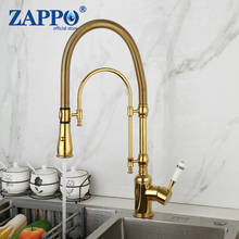 ZAPPO Solid Brass Gold Kitchen Faucet Pull Out Kichen Hot and Cold Water Tap Household Retractable Rotary Dishwasher Faucets 2024 - buy cheap