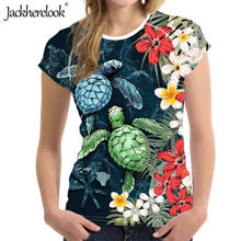Jackherelook-camisetas hawaianas para mujer, ropa informal con estampado de hibisco y Tortuga, Top de manga corta, Harajuku 2024 - compra barato