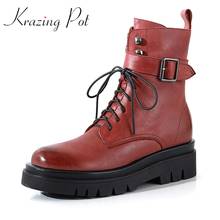 krazing pot large size genuine leather handmade high quality round toe high heel riding boots handsome classic ankle boots L09 2024 - buy cheap