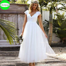 Short Wedding Dress 2021 Cap Sleeve Robe De Soirée De Mariage Vintage Lace Appliques Party Bride Gown Vestido Novia Ankle Length 2024 - buy cheap