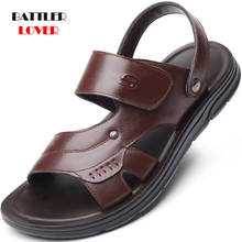 Sandálias masculinas de couro bovino genuíno, sapatos de praia de marca para homens, sapatos casuais masculinos, chinelos de verão 38-48 2024 - compre barato