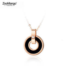 ZooMango Black/Pink Acrylic Double Circle Pendant Necklaces Jewelry Rose Gold Stainless Steel Choker Jewelry For Women ZN17036 2024 - buy cheap