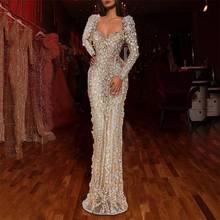Womens Elegant Sweatheart Collar Bodycon Evening Dress Long Sleeves Ruched Formal Party Floor Length Prom Dress Party Gowns 2024 - buy cheap