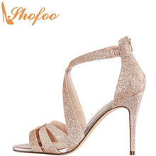 Beige Glitter High Thin Heels Sandals Woman Sequined Cloth Large Size 12 15 Ladies Fashion Crisscross Straps Mature Shoes Shofoo 2024 - buy cheap