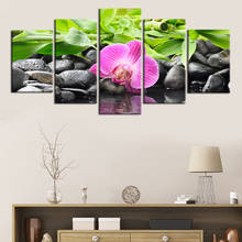 Poster 5 Panel Prints Modular Black and White Canvas Painting Butterfly Orchid Flower Zen Stone Wall Art Modern Home Decoration 2024 - buy cheap