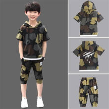 Menino roupa de treino conjunto crianças verão algodão uniforme escolar esporte camuflagem terno meninos conjuntos 5 6 7 8 9 10 11 12 14 anos 2024 - compre barato