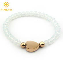 FINE4U-pulsera de acero inoxidable B179 para mujer, brazalete ajustable con cuentas de cristal, joyería con forma de corazón y crisol, Color dorado 2024 - compra barato