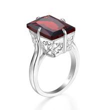 Anillos de plata de ley para mujer, anillo clásico Vintage rectangular, Gema de granate roja, joyería de plata antigua hueca, regalo de Navidad 2024 - compra barato