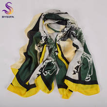 [BYSIFA] Yellow Green Silk Long Scarf Winter Women Satin Scarves Summer Beach Shawls Spring Autumn Horse Design Scarves Hijabs 2024 - buy cheap