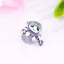 2019 New 100% 925 Silver Tree Monster Leaf Green Zirconia Eye Bead Pendant Fit Original Pan Charm Bracelet Making Berloque 2024 - buy cheap